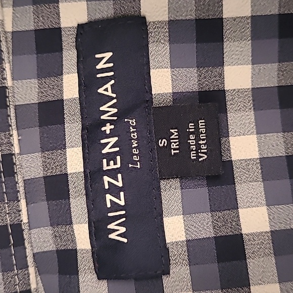 MIZZEN +‎ MAIN Leeward White Blue Grey Plaid Small Trim Mens Long Sleeve Shirt - Picture 2 of 5